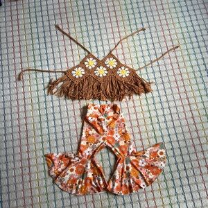 Toddler Hippie hand sewn and knitted Halloween costume